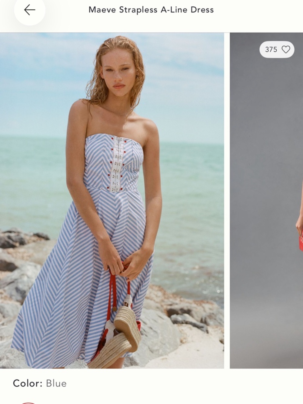 Anthropologie Blue Strapless Midi Sundress with Chevron Stripes